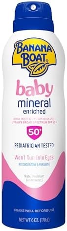 Banana Boat Baby Mineral Enriched Spray Sunscreen SPF 50, 6oz | Banana Boat Baby Sunscreen Spray SPF 50, Sunblock for Babies, Oxybenzone Free, 6oz
