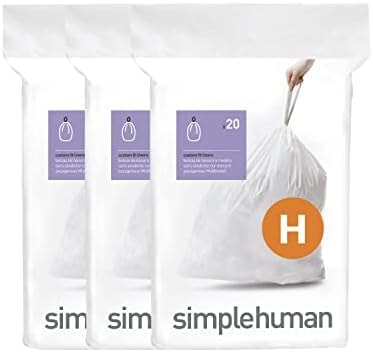 simplehuman Code H 60 Count Custom Fit Liners, Drawstring Kitchen Trash Bags, One-by-One Mess-Free Dispense, Extra Thick & Double Seamed, 50% PCR Plastic, 30-35 Liter / 8-9 Gallon, White