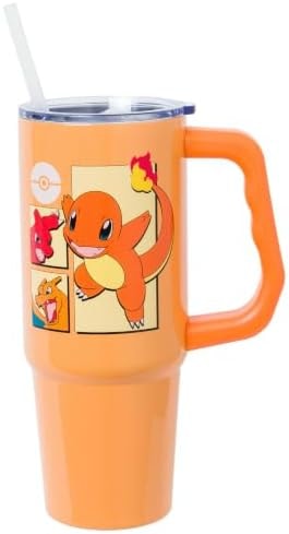 Silver Buffalo Pokemon Charmander Evolution Stainless Steel Tumbler, 30oz