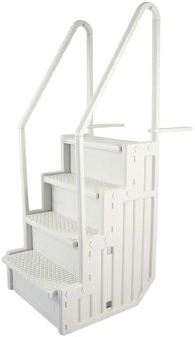 Blue Wave Easy Pool Steps – Above Ground Pool Ladder Anti-Slip Wide Stairs for Above Ground Pools with Handles – Fits 48- 54 Inch Pools, 350-lb Limit, Includes Deck Mounting Brackets – White Vinyl