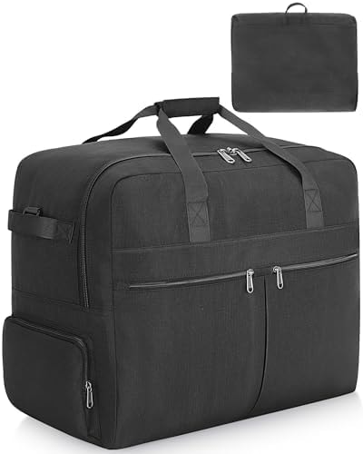 120L Foldable Large Travel Duffle Bag for Men and Women, Packable Duffel Bags with Shoe Compartment, Water Repellent & Tear Resistant (Black)