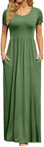 DB MOON Women's Summer Maxi Dresses Empire Waist Army Green 3XL