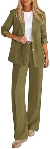 KIRUNDO Womens Suits 2 Piece Set Business Casual Outfits(Army Green, M)