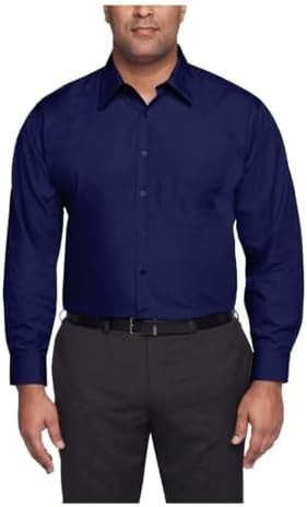 Van Heusen Men's Big Fit Dress Shirt Poplin Solid (Big and Tall), Persian Blue, 19" Neck 34"-35" Sleeve