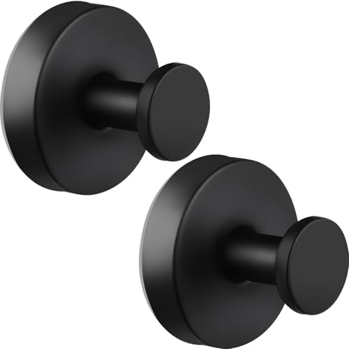 Suction Cup Hooks for Bathroom Kitchen, 2 Pack Stainless Steel Suction Hooks for Shower No Drilling Damage Free Towel Hook Holders Reusable Removable for Hanging Towels, Loofah, Robe, Coat(Black)