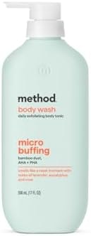 Method Exfoliating Body Wash, Micro Buffing- Lavender, Eucalyptus & Rose Notes, Made Without Parabens, Smooths & Softens Skin with AHA & PHA, 17 fl oz