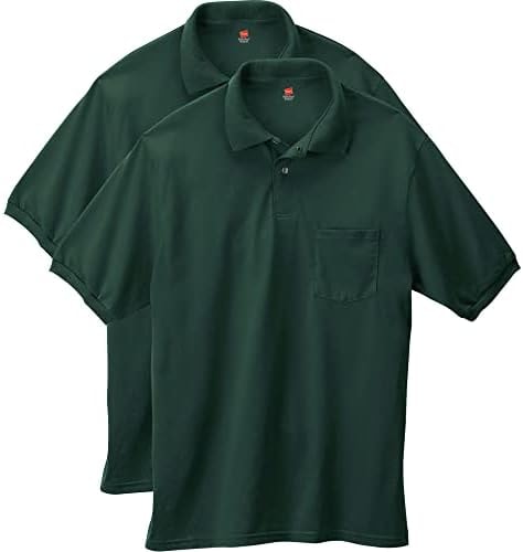 Hanes Men's Short-Sleeve Jersey Pocket Polo (Pack of 2), Deep Forest, Medium