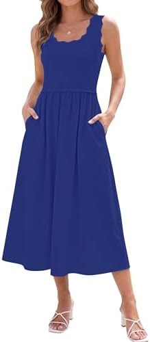 AUMORA Womens Summer Casual Flowy Maxi Dress Royal Blue
