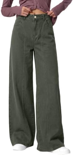 Sidefeel Women's Green Jeans Wide Leg Stretchy Denim Pants Size 12