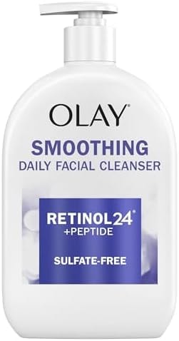 Olay Face Wash Daily Facial Cleanser with Retinol, Peptides and Glycerin, Smoothing and Hydrating Anti Aging Face Wash, Sulfate Free Cream Cleanser for Mature Skin, Daily Use, 16 Oz