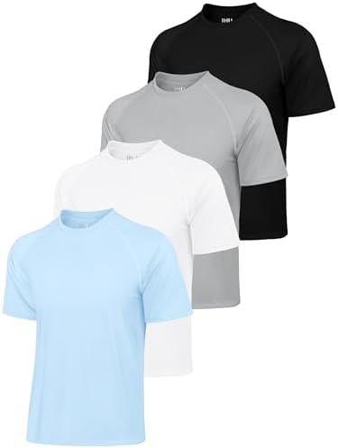 IHU 4 Pack Mens Rash Guard Swim Shirts Short Sleeve UPF 50+ Neon Rashguard