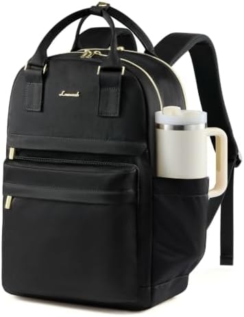 LOVEVOOK Laptop Backpack for Women with Giant Tumbler Holder Pocket, 15.6 inch Laptop Computer Bag Travel Backpack Purse, Waterproof Work Nurse Teacher Bag College School Bookbag, Black
