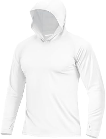 Boladeci SPF Shirts for Men Fishing Hoodie UPF 50 Long Sleeve Swim Shirt Sun Protection with Hood UV Summer Water Rash Guard Tops White L