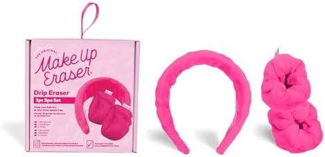 Drip Eraser by The Original Makeup Eraser, Absorbent Headband and Wristbands Collect Water During Face Washing, 3 Piece Spa Set, One Size Fits Most, Original Pink