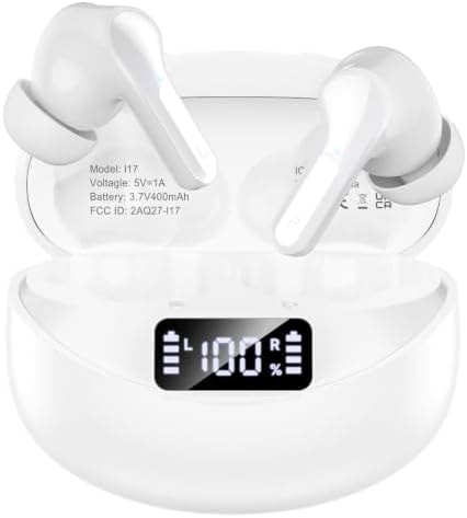 Wireless Earbuds, Bluetooth 5.4 Headphones HIFI Stereo/Crystal clear, White