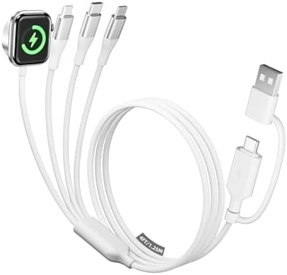 A-Pce 4-in-2 Multi Charging Cable with Smartwatch Charging, White, 4FT