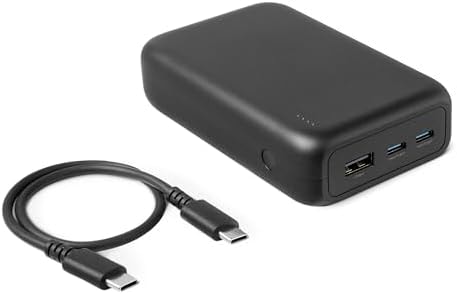 Amazon Basics High-Capacity Portable Charger Power Bank with 3-Port Output, 20,000 mAh, Black
