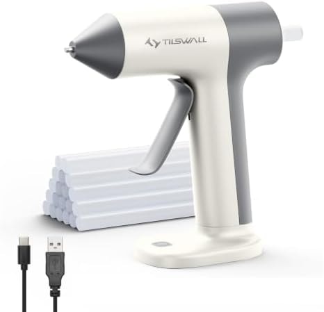 Tilswall Cordless Hot Glue Gun W106 with 30s Fast Preheating White