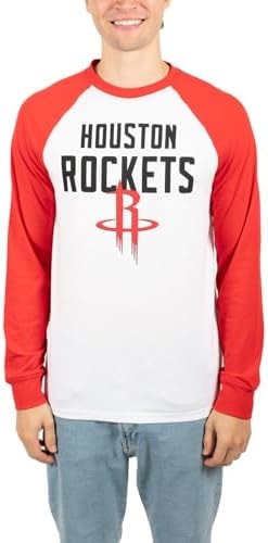Ultra Game Men’s NBA Official Super Soft Raglan Baseball T-Shirt, Houston Rockets, Team Color, Medium