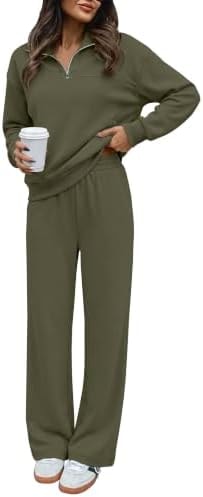 ANRABESS Sweatsuit for Women 2 Piece Outfits Half Zip Lounge Set