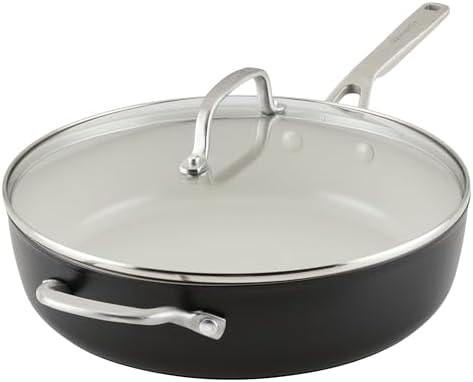 KitchenAid Hard Anodized Ceramic Nonstick Saute Pan with Lid, 5 Quart - Matte Black