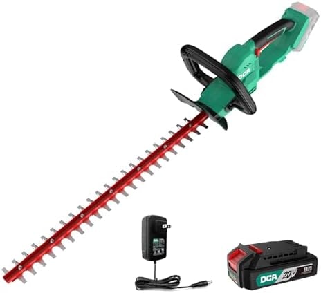 DCA 22 inch Hedge Trimmer Cordless 20V, 2800RPM Electric Bush Trimmer with Dual-Action Blade, 3/4" Cutting Capacity, 5.2 LBS Lightweight Bush Clipper, 180° Rotatable, 2.0Ah Battery & Charger Included