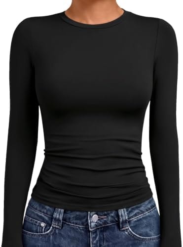 AUTOMET Womens Long Sleeve Shirts Basic Compression Tops Black S