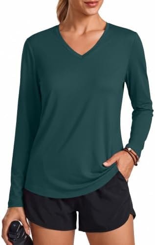 PINSPARK Workout Tops for Women Long Sleeve Moisture Wicking Gym Running Fishing Top Soft Lightweight Yoga Shirt UPF 50+ Sun Shirts,Deep Teal M