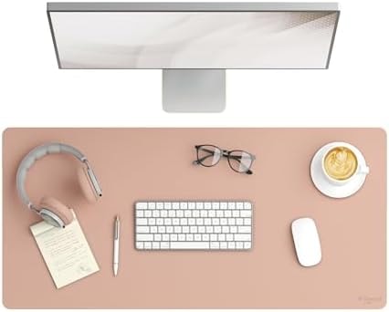 Smead Desk Pad, Vegan Leather Desk Mat with Non-Slip Faux Suede Backing, Perfect Desk Organizer for Office Decor, 36” x 17” Large, Dusty Rose (64829)