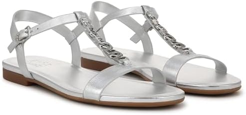 Naturalizer Womens Teach Chain-link Detail Flat Sandal Silver Metallic 6 W