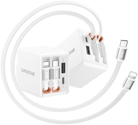 SUPERONE 84W Retractable Charger, 4-in-1 Wall Charger with Dual Cables