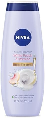NIVEA Refreshing White Peach and Jasmine Body Wash with Nourishing Serum, Scented Body Wash for Women, Enriched with Provitamin B5 and Vitamin E, 20 Fl Oz Bottle