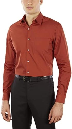Van Heusen Men's Dress Shirt Fitted Poplin Solid, Persimmon, 15.5" Neck 36"-37" Sleeve