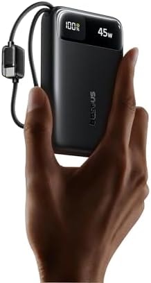Baseus 20000mAh Compact Portable Charger 45W, CCC Certified Power Bank Built-in USB-C Cables, Travel Essential PD Fast Charging Battery Pack for iPhone 17/16 Series Galaxy S25/S24 Ultra Google iPad