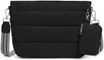 Gitus Gifts for Women Puffer Hobo Crossbody Bag Quilted Cross Body Purses Trendy Handbags with Coin Wallet Birthday Gifts for Mom Wife (Black)