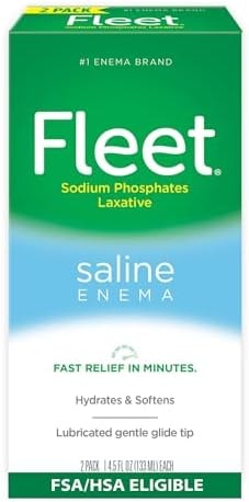 Fleet Laxative Saline Enema, Constipation Relief for Adults, Fast-Acting Prefilled Enema Kit, 4.5 Fl Oz, 2 Bottles