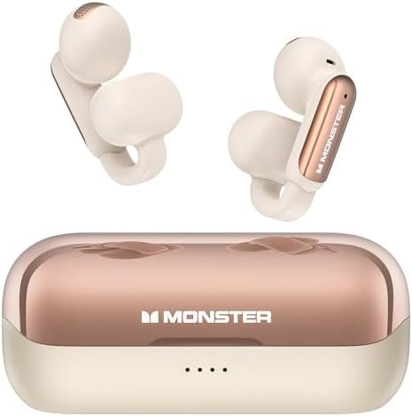 Monster Open AC601 Wireless Earbuds, Crystal Clear Call, USB-C Charging, Bluetooth Open Earphones with ENC, IPX5 Waterproof Wireless Clip-on Earbuds, 32H Playtime Ear Buds (White)