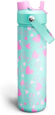 ENCOOL Insulated Water Bottle with Straw Stainless Steel Water Bottle, Leak-Proof, BPA-Free, Keeps Cold for 24 Hours for Sports, Travel, School (26 oz, Sweet Hearts Violet x Mint)