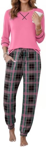 Ekouaer Pajamas for Women Set Long Sleeve Top and Jogger Pants Lounge Sets