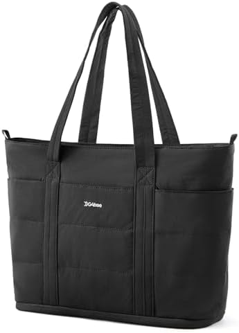 G4Free Tote Bag for Women,Puffer Work Bags with Zipper Compartments, Expandable Handbag for Travel Work Sport(Black)