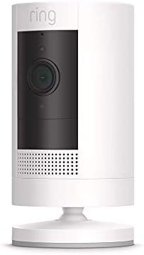 Like-New Ring Outdoor Cam (Stick Up Cam), Weather-resistant home or business security camera, outdoor ready, Live View, Color Night Vision, Two-Way Talk, motion alerts, Works with Alexa, White