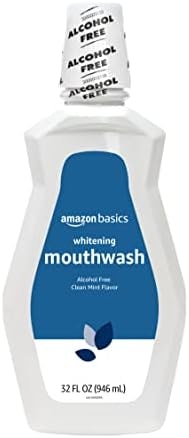 Amazon Basics Teeth Whitening Mouthwash, Alcohol-Free, Clean Mint, Breath Freshener, 32 Fluid Ounces, 1-Pack (Previously Solimo)