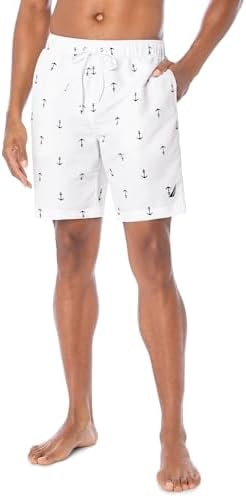 Nautica Men's Quick Dry All Over Classic Anchor Print Swim Trunk Bright White