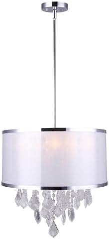 Canarm Reese 4-Light Chandelier, Chrome Finish with Drum Shade, Adjustable Down Rod Height, Transitional Lighting for Dining Room or Entryway
