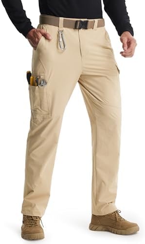 Libin Men's Work Pants Hiking Cargo Stretch Pants, Khaki, 34W x 30L