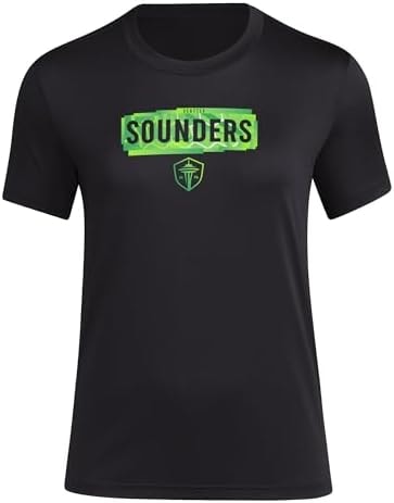 adidas Women's Seattle Sounders FC Local Pop Short Sleeve Pre-game T-shirt, Black, X-Small