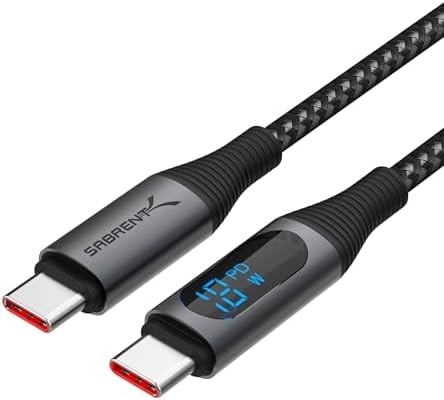 SABRENT USB C to USB C Charging Cable with Smart Display, 1M/3.3FT Long, E-Marker Chip, 100W Charging and 480Mbps Data Transfer Speeds, for Laptops, Smartphones, Tablets (CB-C2C1)