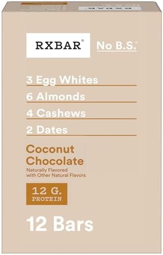 RXBAR Protein Bars, 12g Protein, Gluten Free Snacks, Coconut Chocolate, 22oz Box (12 Bars)