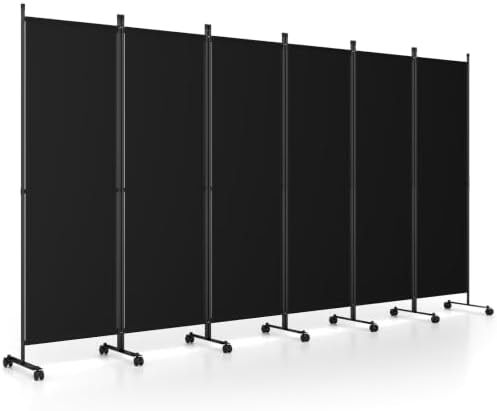 Giantex 6 Panel Folding Room Divider with Wheels, 130" x 68", Black