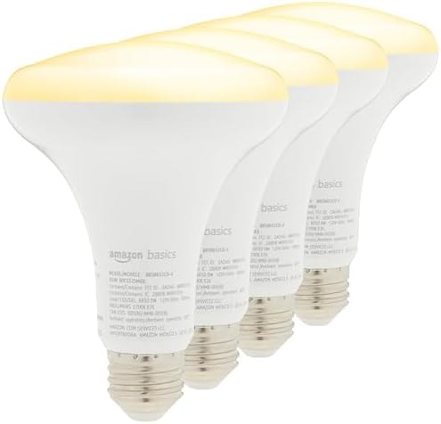 Amazon Basics Smart BR30 LED Light Bulbs for Bedroom Living Room, Dimmable Soft White (2700K), 9W (60W Equivalent), 800LM, Voice Control, Works with Alexa Only, 2.4 GHz Wi-Fi, No Hub Required, 4-Pack